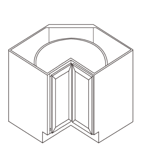 Isometric drawing of a hexagonal shower enclosure with a folding door.